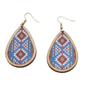 Cerro Azul Wood Western Printed Teardrop Earrings